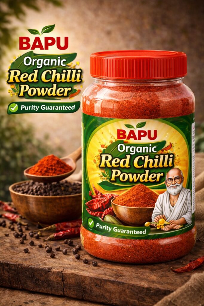 BAPU Organic Red Chilli Powder | Vibrant Color & Balanced Heat | Pure & Natural | Purity Guaranteed